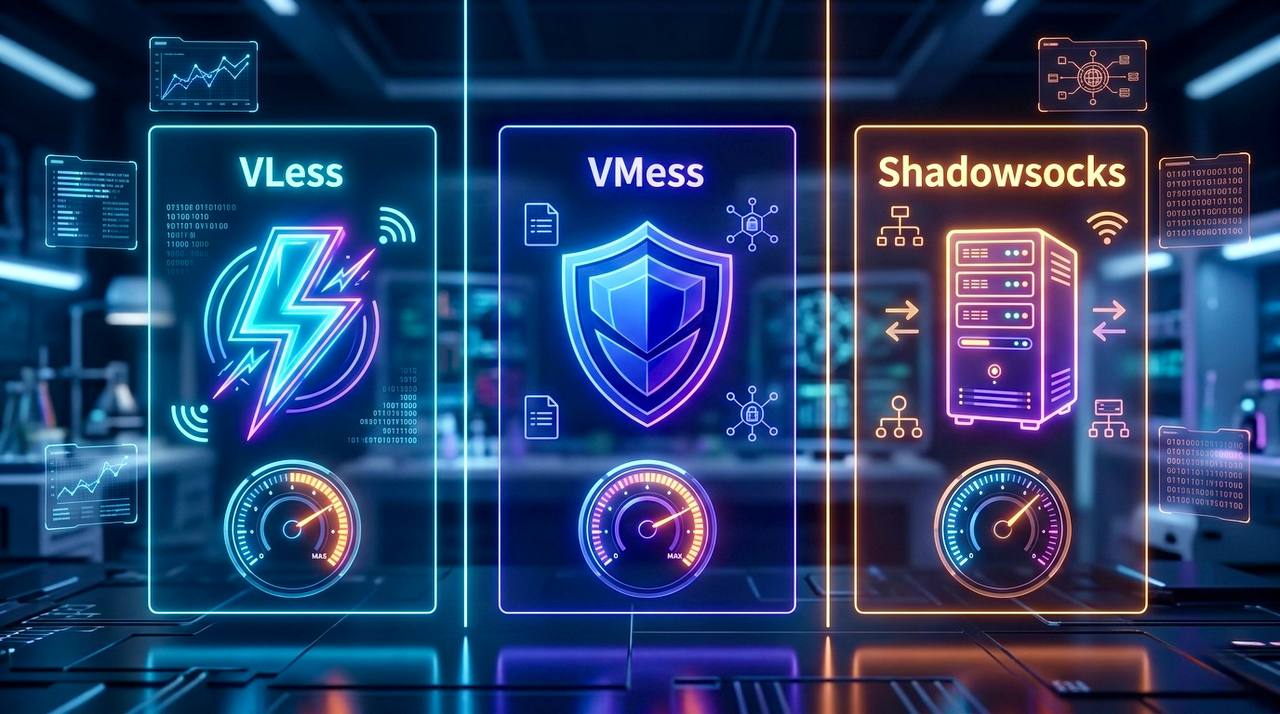 ⚡ مقایسه پروتکل‌های VLess، VMess و Shadowsocks
